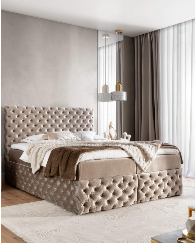 Łóżko kontynentalne Castel 160x200, tapicerowane, materace, topper, pojemnik, Gruszka Meble Łóżko kontynentalne Castel 160x200, tapicerowane, materace, topper, pojemnik, Gruszka Meble