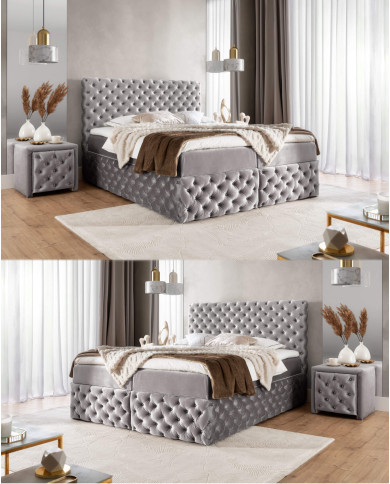 Łóżko kontynentalne Castel 160x200, tapicerowane, materace, topper, pojemnik, Gruszka Meble Łóżko kontynentalne Castel 160x200, tapicerowane, materace, topper, pojemnik, Gruszka Meble