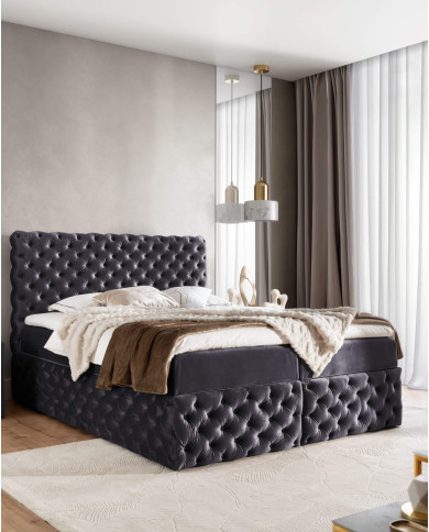 Łóżko kontynentalne Castel 200x200, tapicerowane, materace, topper, pojemnik, Gruszka Meble Łóżko kontynentalne Castel 200x200, tapicerowane, materace, topper, pojemnik, Gruszka Meble