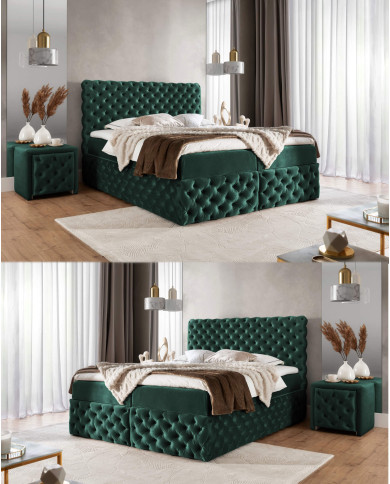 Łóżko kontynentalne Castel 200x200, tapicerowane, materace, topper, pojemnik, Gruszka Meble Łóżko kontynentalne Castel 200x200, tapicerowane, materace, topper, pojemnik, Gruszka Meble