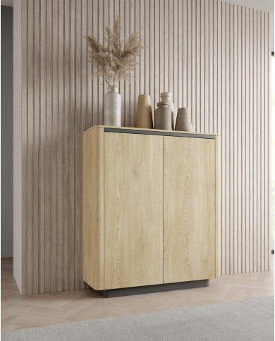 Komoda Wysoka Torro 2D, dwudrzwiowa, Dąb cremona/ Czarny, Laski Meble Komoda Wysoka Torro 2D, dwudrzwiowa, Dąb cremona/ Czarny, Laski Meble