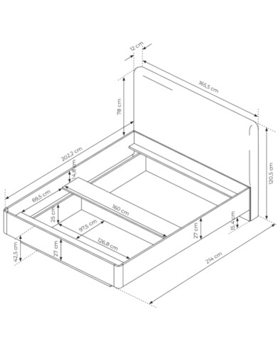 Łóżko sypialniane Viki 160x200, tapicerowany zagłówek, pojemnik, Dąb barista, Laski Meble Łóżko sypialniane Viki 160x200, tapicerowany zagłówek, pojemnik, Dąb barista, Laski Meble