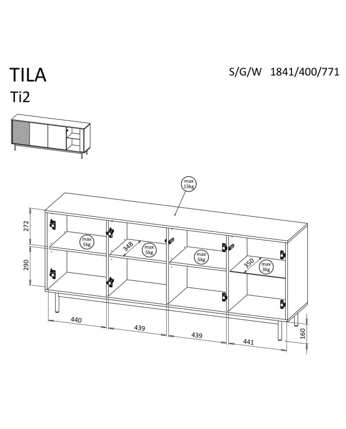 Komoda Tilia Ti2, z drzwiami, Cashmere/ Dąb olejowany, DOLMAR