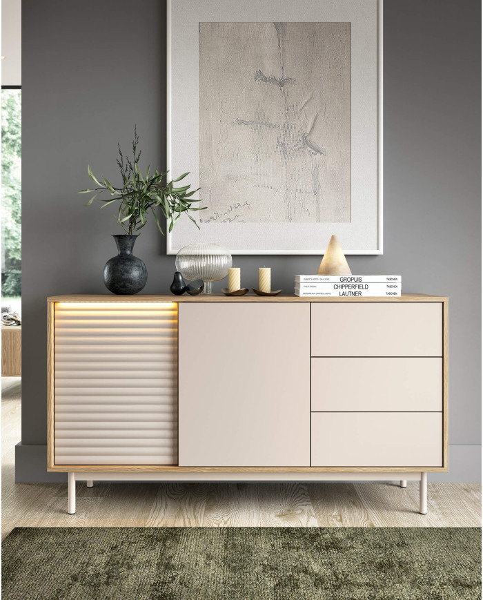 Komoda Tilia Ti3, z drzwiami i szufladami, Cashmere/ Dąb olejowany, DOLMAR