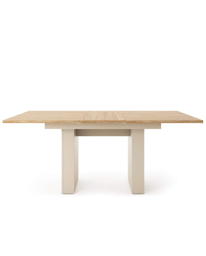 Stół prostokątny Tilia Ti6, rozkładany, 1 wkład powiększający blat, 140-185/75/90 cm, Cashemere/ Dąb olejowany DOLMAR