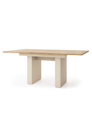 Stół prostokątny Tilia Ti6, rozkładany, 1 wkład powiększający blat, 140-185/75/90 cm, Cashemere/ Dąb olejowany DOLMAR