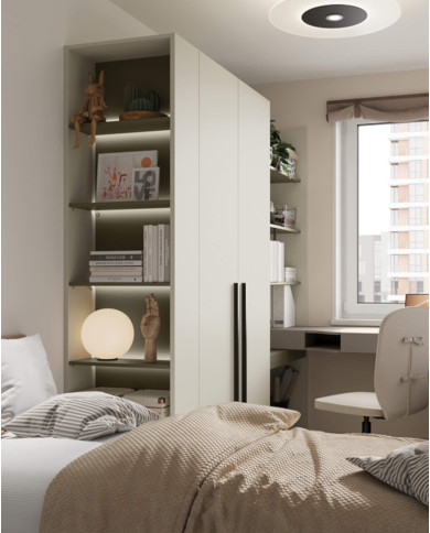 Regał Woow WO-04, z półkami i oświetleniem, szampański/ eukaliptus, LENART Regał Woow WO-04, z półkami i oświetleniem, szampański/ eukaliptus, LENART