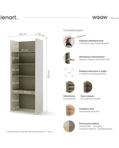Regał Woow WO-04, z półkami i oświetleniem, szampański/ eukaliptus, LENART Regał Woow WO-04, z półkami i oświetleniem, szampański/ eukaliptus, LENART