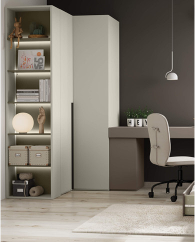 Regał Woow WO-05, z półkami i oświetleniem, szampański/ eukaliptus, LENART Regał Woow WO-05, z półkami i oświetleniem, szampański/ eukaliptus, LENART