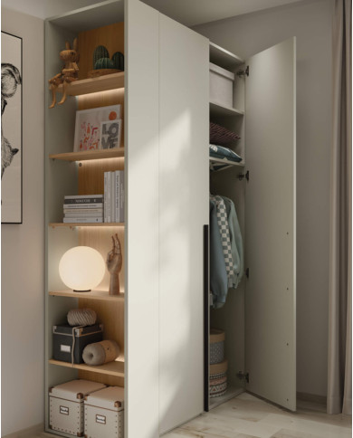 Regał Woow WO-05, z półkami i oświetleniem, szampański/ dąb vincenza bielona, LENART Regał Woow WO-05, z półkami i oświetleniem, szampański/ dąb vincenza bielona, LENART