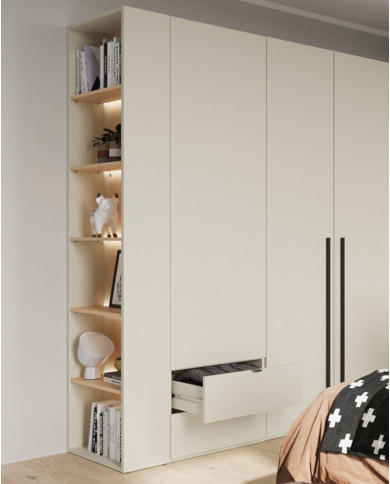 Regał Woow WO-05, z półkami i oświetleniem, szampański/ dąb vincenza bielona, LENART Regał Woow WO-05, z półkami i oświetleniem, szampański/ dąb vincenza bielona, LENART