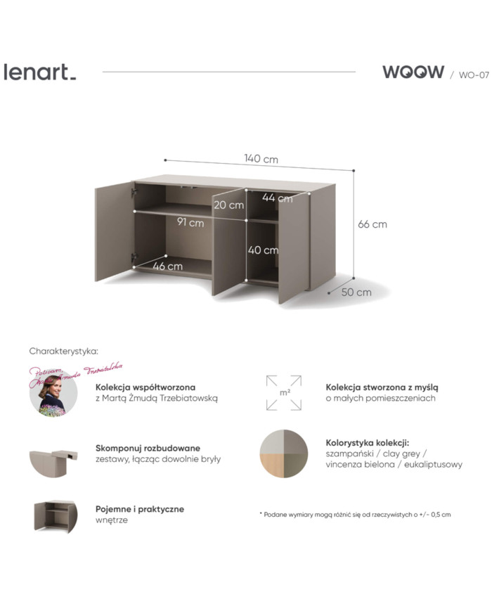 Komoda Woow WO-07, 3 drzwi, clay grey, LENART