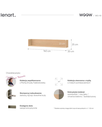 Półka wisząca Woow WO-10, dąb vincenza bielona, LENART