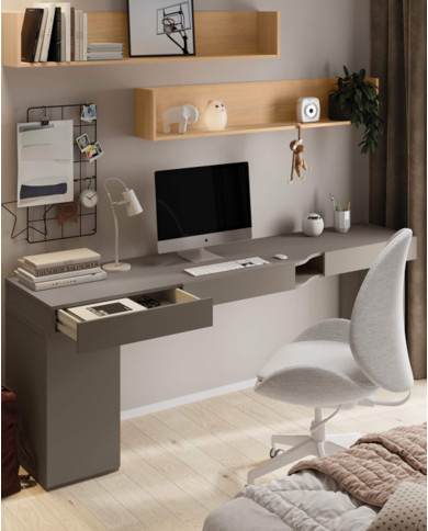 Biurko Woow WO-11 L, z szufladami, szampański/ clay grey, LENART
