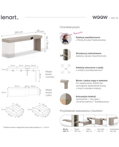 Biurko Woow WO-11 L, z szufladami, szampański/ clay grey, LENART