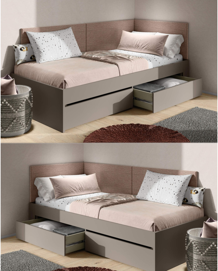 Łóżko Woow WO-12, łóżko rozsuwane z 2 szufladami, clay grey, LENART
