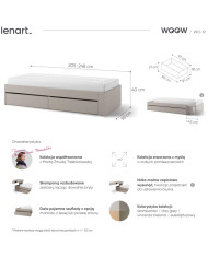 Łóżko Woow WO-12, łóżko rozsuwane z 2 szufladami, clay grey, LENART