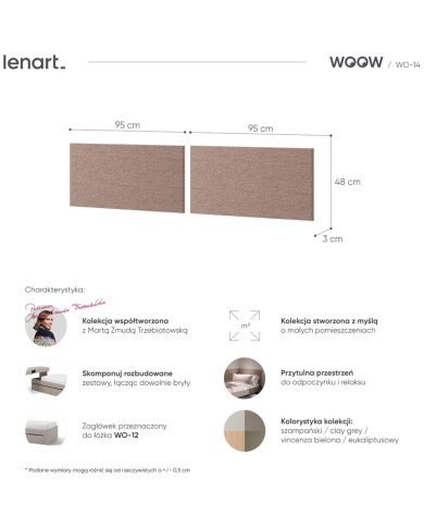 Panele Woow WO-14, dwa panele tapicerowane, tkanina Gemma 13, LENART