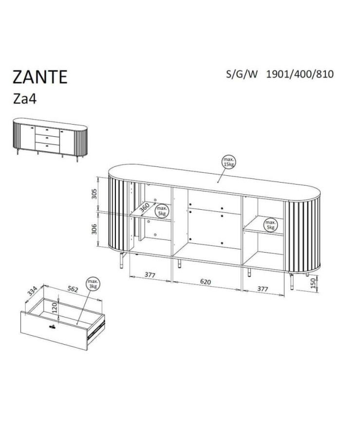 Komoda Zante ZA4, drzwi, szuflady, Cashmere, DOLMAR
