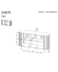 Komoda Zante ZA3, trzydrzwiowa, przeszklona, Czarny mat, DOLMAR