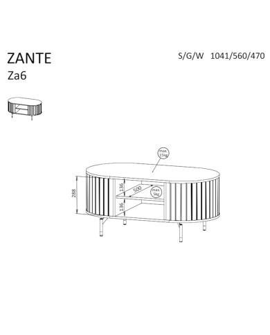 Stolik kawowy Zante ZA6, owalny, z półkami, Czarny mat, DOLMAR