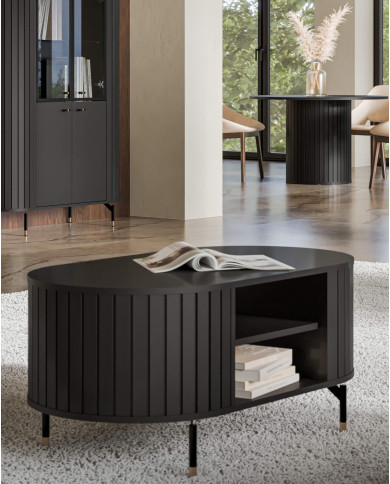 Stolik kawowy Zante ZA6, owalny, z półkami, Czarny mat, DOLMAR