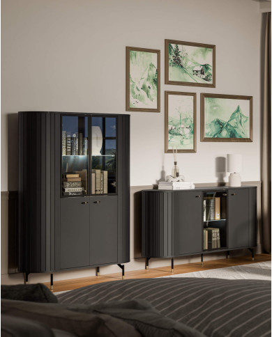 Stolik kawowy Zante ZA6, owalny, z półkami, Czarny mat, DOLMAR