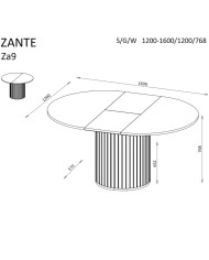 Stół kolumnowy Zante ZA8, okrągły, rozkładany, 120-160/120/75 cm, Czarny mat, DOLMAR