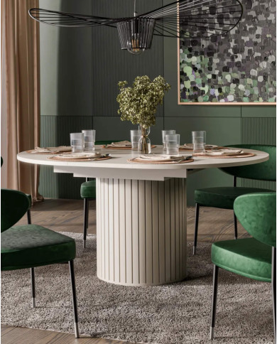 Stół kolumnowy Zante ZA9, okrągły, rozkładany, 120-160/120/75 cm, Cashmere, DOLMAR Stół kolumnowy Zante ZA9, okrągły, rozkładany, 120-160/120/75 cm, Cashmere, DOLMAR