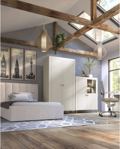 Szafa Mossa MO2, trzydrzwiowa, z drążkiem i półkami, Cashmere, DOLMAR Szafa Mossa MO2, trzydrzwiowa, z drążkiem i półkami, Cashmere, DOLMAR