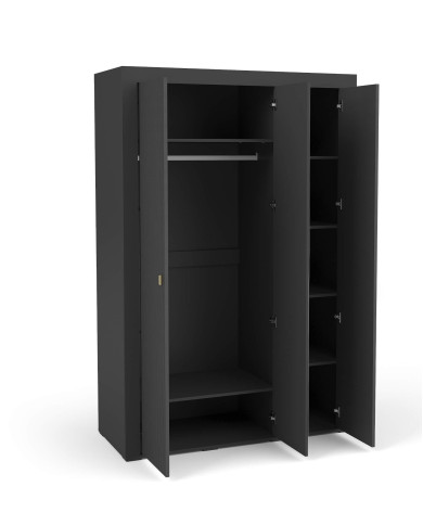 Szafa Mossa MO2, trzydrzwiowa, z drążkiem i półkami, Czarny mat, DOLMAR Szafa Mossa MO2, trzydrzwiowa, z drążkiem i półkami, Czarny mat, DOLMAR