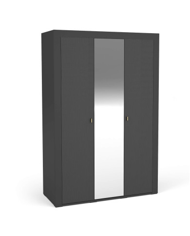 Szafa Mossa MO2, trzydrzwiowa, z drążkiem i półkami, Czarny mat, DOLMAR Szafa Mossa MO2, trzydrzwiowa, z drążkiem i półkami, Czarny mat, DOLMAR