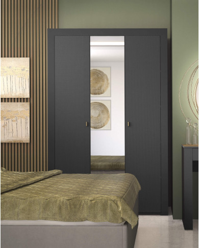 Szafa Mossa MO2, trzydrzwiowa, z drążkiem i półkami, Czarny mat, DOLMAR Szafa Mossa MO2, trzydrzwiowa, z drążkiem i półkami, Czarny mat, DOLMAR