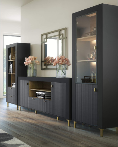 Szafa Mossa MO2, trzydrzwiowa, z drążkiem i półkami, Czarny mat, DOLMAR Szafa Mossa MO2, trzydrzwiowa, z drążkiem i półkami, Czarny mat, DOLMAR