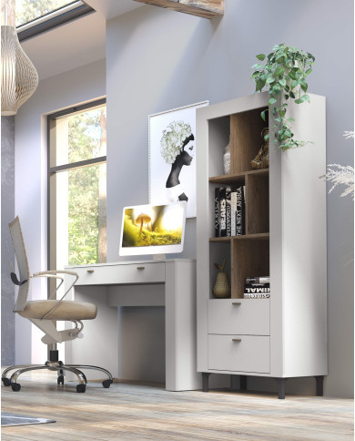 Regał Mossa MO4, szuflady, wnęki regałowe, Dąb whisky/ Biały mat, DOLMAR Regał Mossa MO4, szuflady, wnęki regałowe, Dąb whisky/ Biały mat, DOLMAR