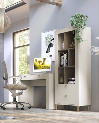 Regał Mossa MO4, szuflady, wnęki regałowe, Dąb whisky/ Cashmere, DOLMAR Regał Mossa MO4, szuflady, wnęki regałowe, Dąb whisky/ Cashmere, DOLMAR