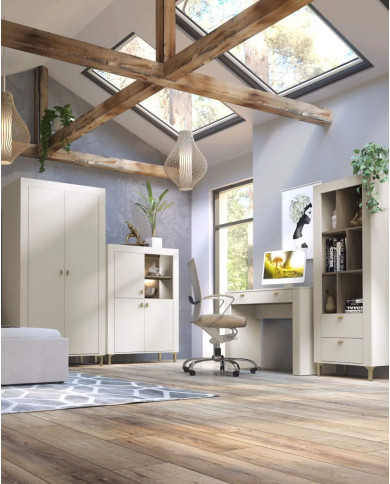 Regał Mossa MO4, szuflady, wnęki regałowe, Dąb whisky/ Cashmere, DOLMAR Regał Mossa MO4, szuflady, wnęki regałowe, Dąb whisky/ Cashmere, DOLMAR