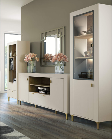 Regał Mossa MO4, szuflady, wnęki regałowe, Dąb whisky/ Cashmere, DOLMAR Regał Mossa MO4, szuflady, wnęki regałowe, Dąb whisky/ Cashmere, DOLMAR