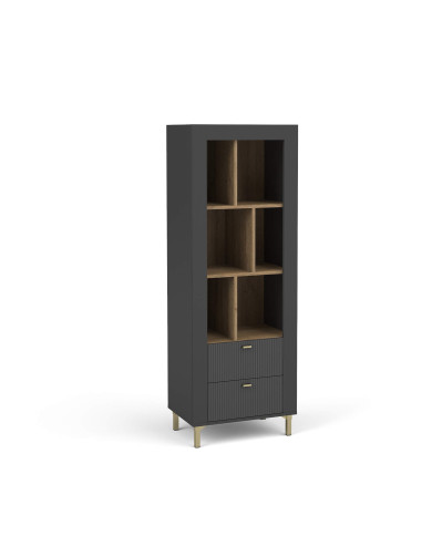 Regał Mossa MO4, szuflady, wnęki regałowe, Dąb whisky/ Czarny mat, DOLMAR Regał Mossa MO4, szuflady, wnęki regałowe, Dąb whisky/ Czarny mat, DOLMAR