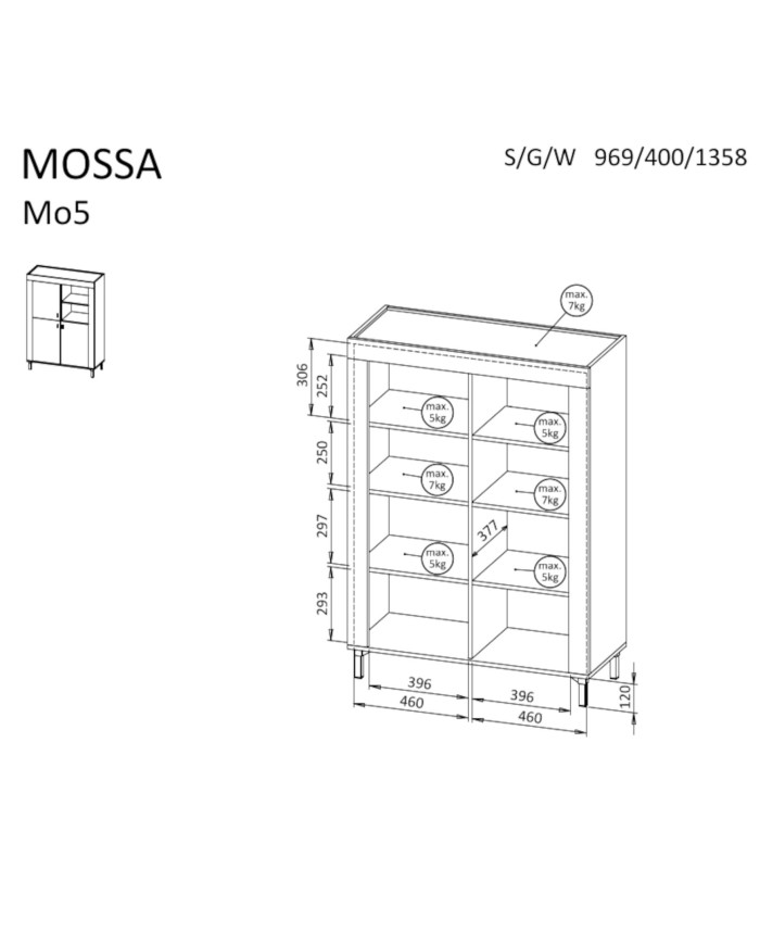 Komoda wysoka Mossa MO5, trzydrzwiowa, wnęka regałowa, Dąb whisky/ Biały mat, DOLMAR