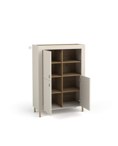 Komoda wysoka Mossa MO5, trzydrzwiowa, wnęka regałowa, Dąb whisky/ Cashmere, DOLMAR Komoda wysoka Mossa MO5, trzydrzwiowa, wnęka regałowa, Dąb whisky/ Cashmere, DOLMAR