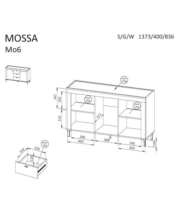 Komoda Mossa MO6, drzwi, szuflady, Dąb whisky/ Biały mat, DOLMAR