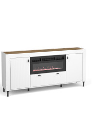 Komoda Mossa MO7 z kominkiem elektrycznym, drzwi, szuflada, Dąb whisky/ Biały mat, DOLMAR