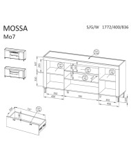 Komoda Mossa MO7, drzwi, szuflada, wnęka regałowa, Dąb whisky/ Cashmere, DOLMAR