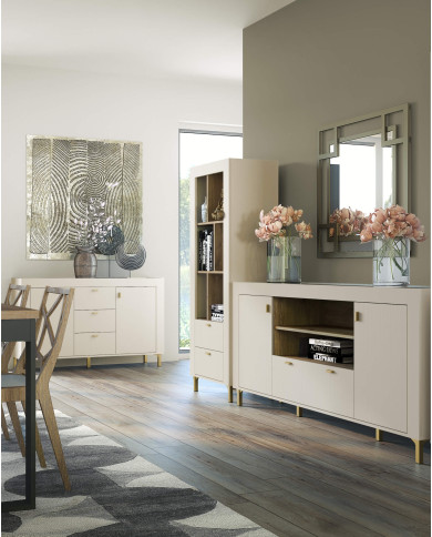 Komoda Mossa MO7 z kominkiem elektrycznym, drzwi, szuflada, Dąb whisky/ Cashmere, DOLMAR Komoda Mossa MO7 z kominkiem elektrycznym, drzwi, szuflada, Dąb whisky/ Cashmere, DOLMAR