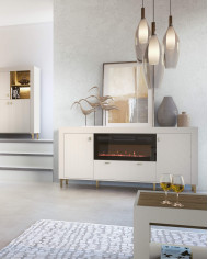 Komoda Mossa MO7 z kominkiem elektrycznym, drzwi, szuflada, Dąb whisky/ Cashmere, DOLMAR