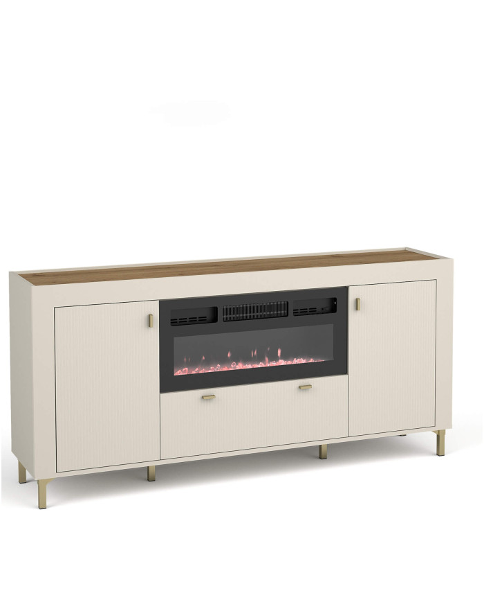 Komoda Mossa MO7 z kominkiem elektrycznym, drzwi, szuflada, Dąb whisky/ Cashmere, DOLMAR