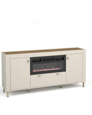 Komoda Mossa MO7 z kominkiem elektrycznym, drzwi, szuflada, Dąb whisky/ Cashmere, DOLMAR