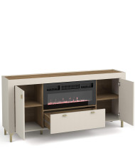 Komoda Mossa MO7 z kominkiem elektrycznym, drzwi, szuflada, Dąb whisky/ Cashmere, DOLMAR