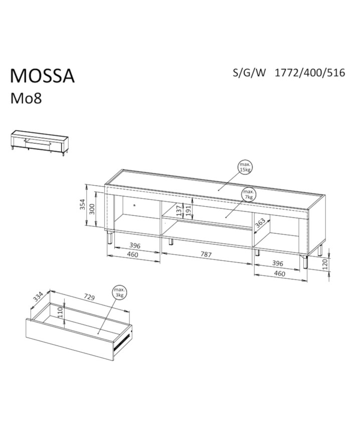 Szafka RTV Mossa MO8, drzwi, szuflada, wnęka regałowa, Dąb whisky/ Cashmere, DOLMAR